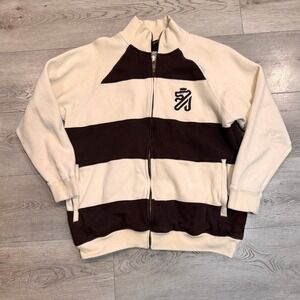 Sean John‎ Mens Waffle Knit Track Jacket Cream Brown Striped Logo Size Large L